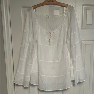 Easel White Bell Sleeve Tie Front Blouse